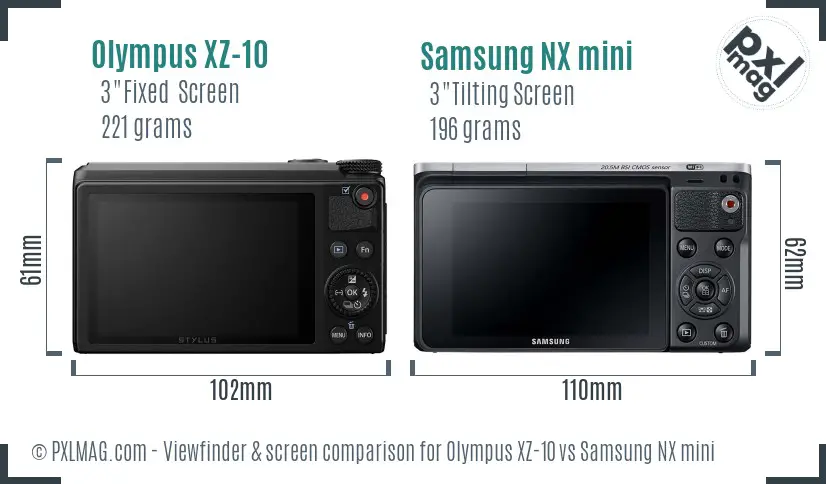 Olympus XZ-10 vs Samsung NX mini Screen and Viewfinder comparison