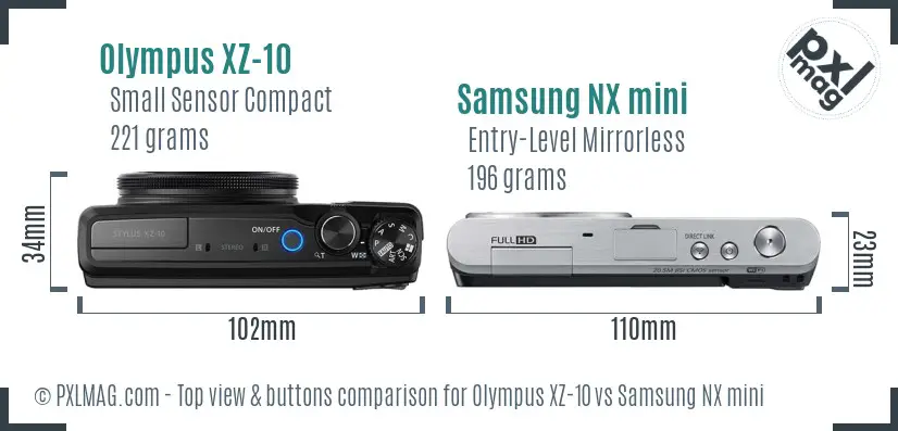 Olympus XZ-10 vs Samsung NX mini top view buttons comparison