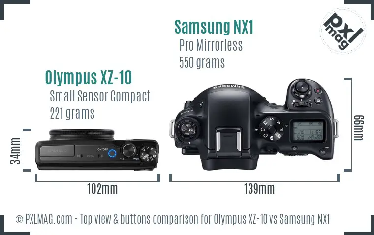 Olympus XZ-10 vs Samsung NX1 top view buttons comparison