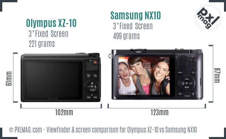 Olympus XZ-10 vs Samsung NX10 Screen and Viewfinder comparison