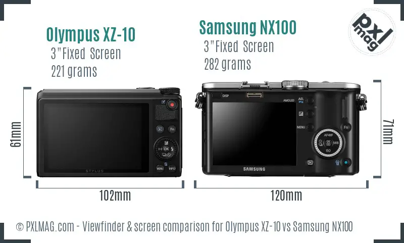 Olympus XZ-10 vs Samsung NX100 Screen and Viewfinder comparison