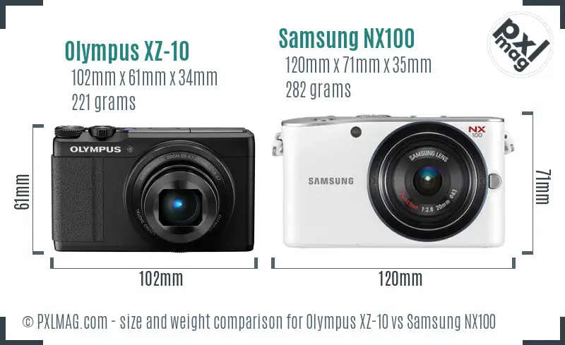 Olympus XZ-10 vs Samsung NX100 size comparison