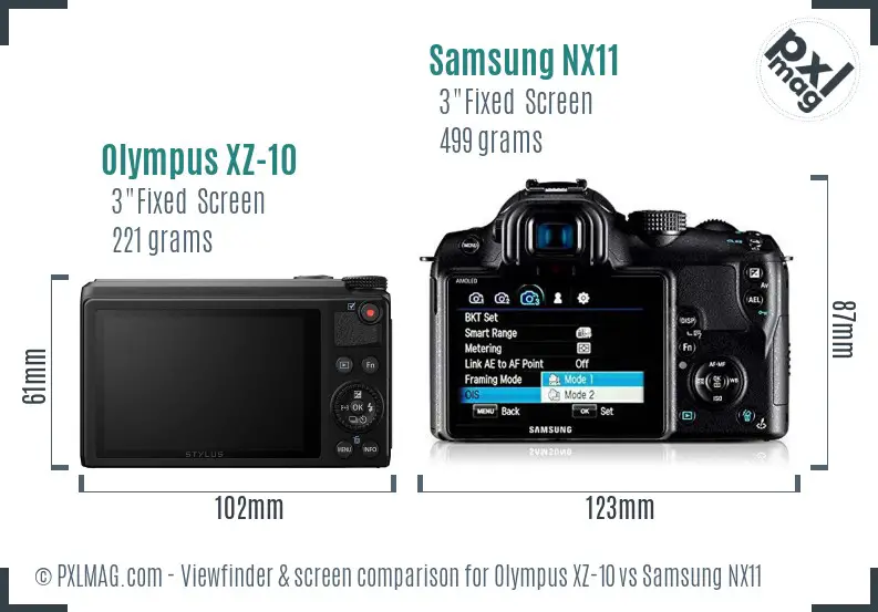 Olympus XZ-10 vs Samsung NX11 Screen and Viewfinder comparison Olympus XZ-10 vs Samsung NX11 Screen and Viewfinder comparison