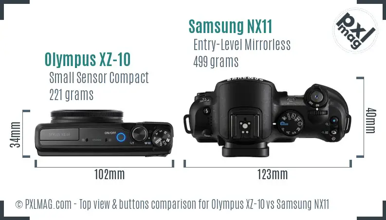 Olympus XZ-10 vs Samsung NX11 top view buttons comparison Olympus XZ-10 vs Samsung NX11 top view buttons comparison