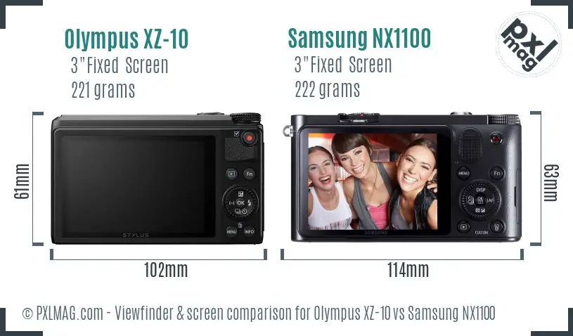 Olympus XZ-10 vs Samsung NX1100 Screen and Viewfinder comparison