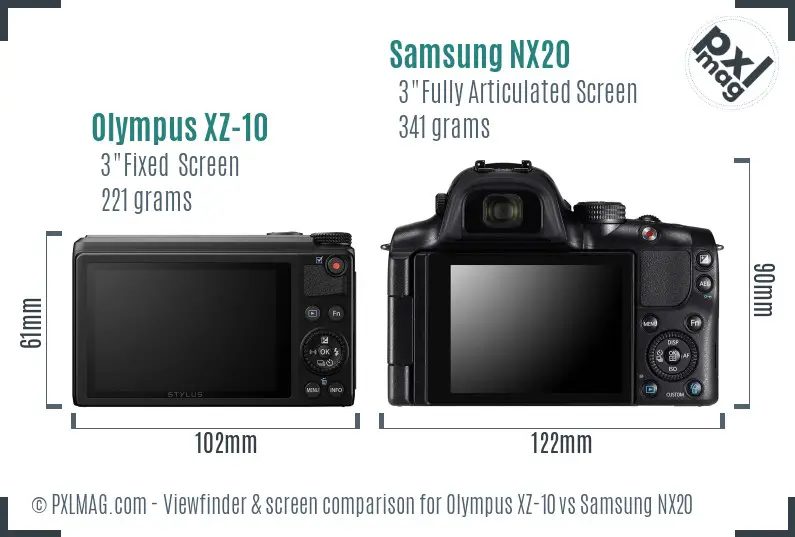 Olympus XZ-10 vs Samsung NX20 Screen and Viewfinder comparison
