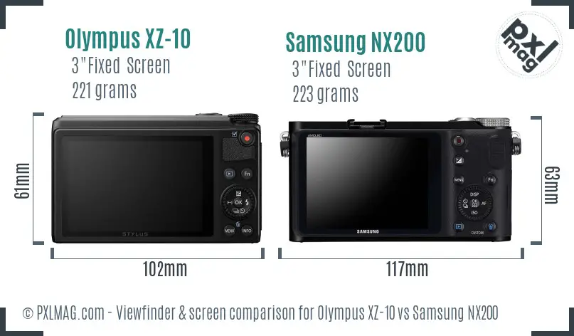 Olympus XZ-10 vs Samsung NX200 Screen and Viewfinder comparison
