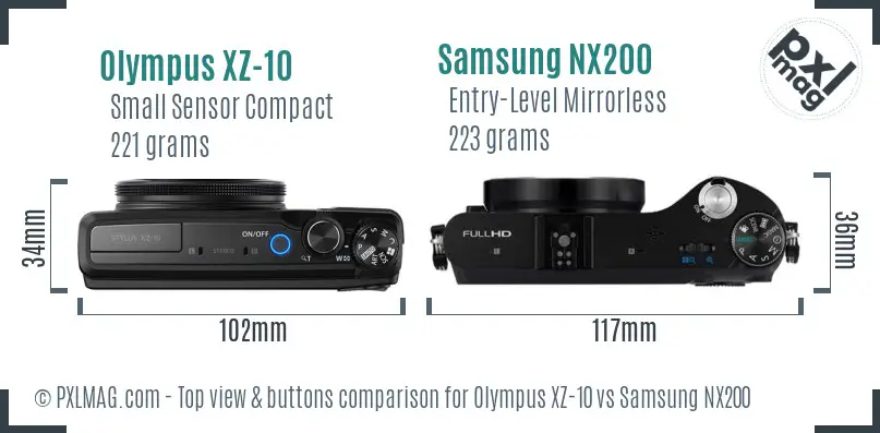 Olympus XZ-10 vs Samsung NX200 top view buttons comparison