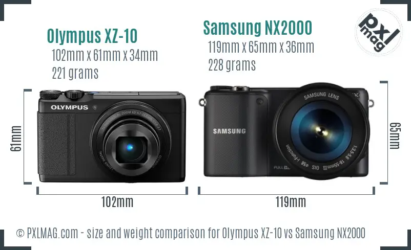 Olympus XZ-10 vs Samsung NX2000 size comparison