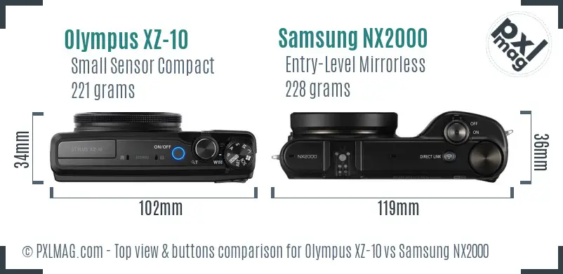 Olympus XZ-10 vs Samsung NX2000 top view buttons comparison