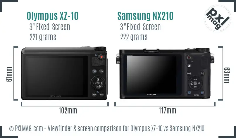 Olympus XZ-10 vs Samsung NX210 Screen and Viewfinder comparison