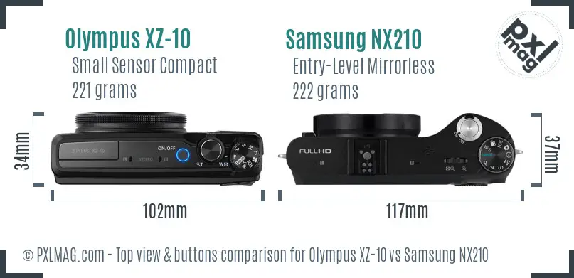 Olympus XZ-10 vs Samsung NX210 top view buttons comparison