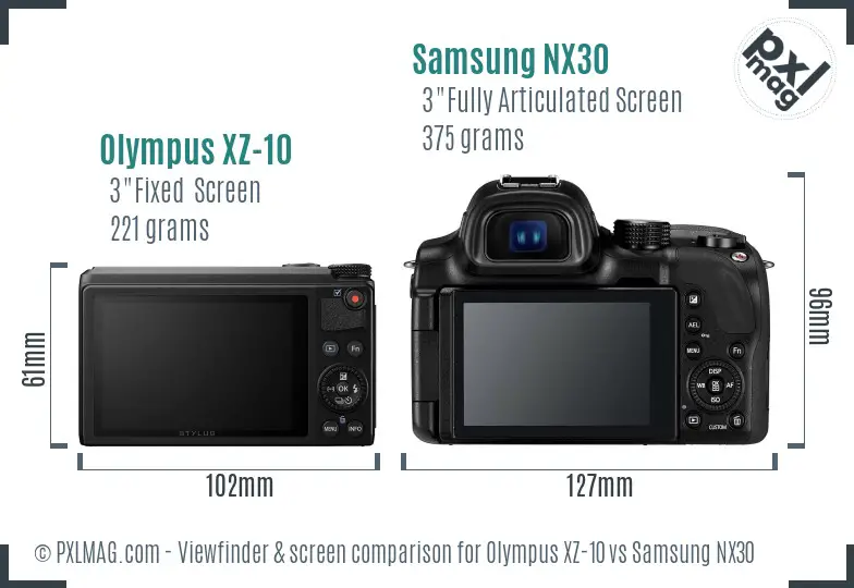 Olympus XZ-10 vs Samsung NX30 Screen and Viewfinder comparison