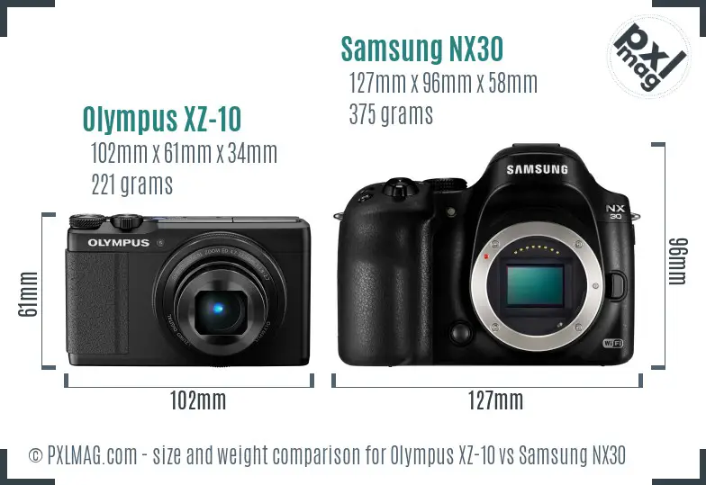 Olympus XZ-10 vs Samsung NX30 size comparison