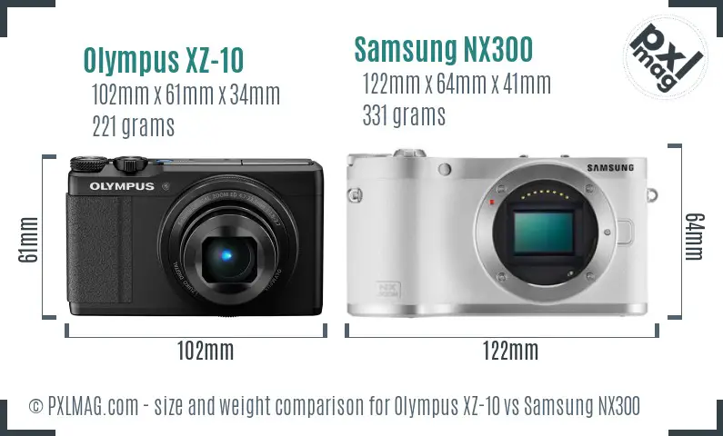 Olympus XZ-10 vs Samsung NX300 size comparison Olympus XZ-10 vs Samsung NX300 size comparison