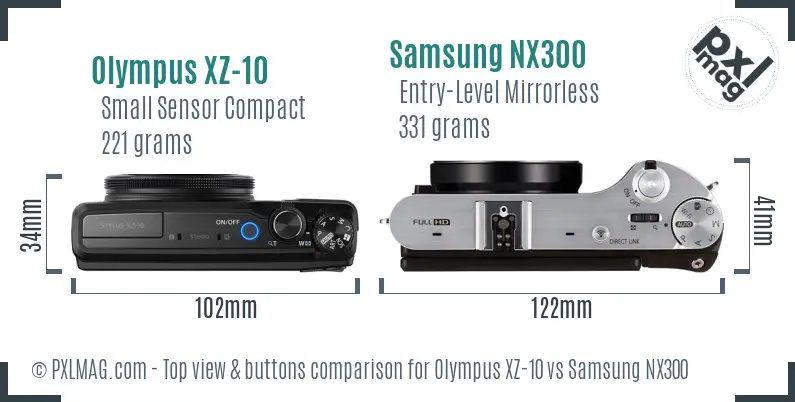 Olympus XZ-10 vs Samsung NX300 top view buttons comparison Olympus XZ-10 vs Samsung NX300 top view buttons comparison