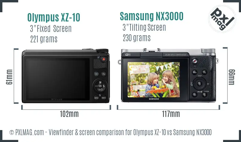 Olympus XZ-10 vs Samsung NX3000 Screen and Viewfinder comparison