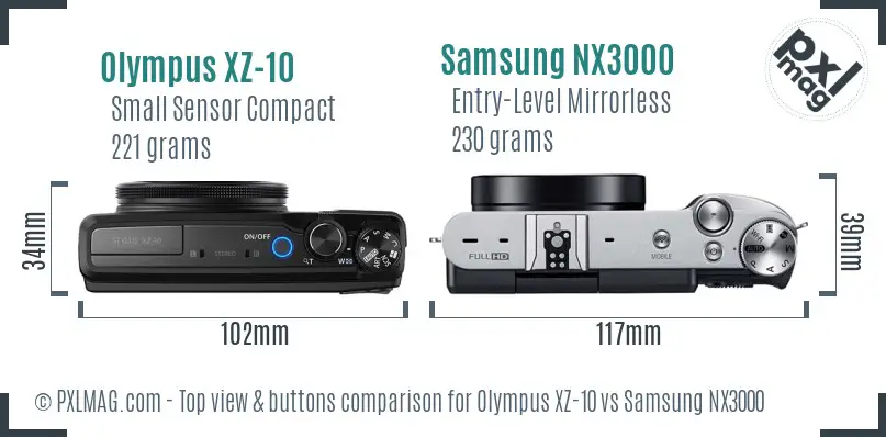 Olympus XZ-10 vs Samsung NX3000 top view buttons comparison