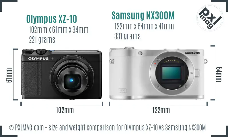 Olympus XZ-10 vs Samsung NX300M size comparison