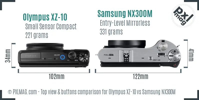 Olympus XZ-10 vs Samsung NX300M top view buttons comparison