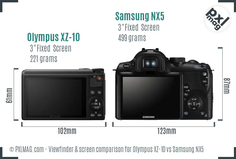 Olympus XZ-10 vs Samsung NX5 Screen and Viewfinder comparison