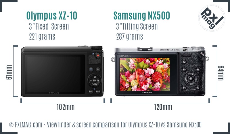 Olympus XZ-10 vs Samsung NX500 Screen and Viewfinder comparison