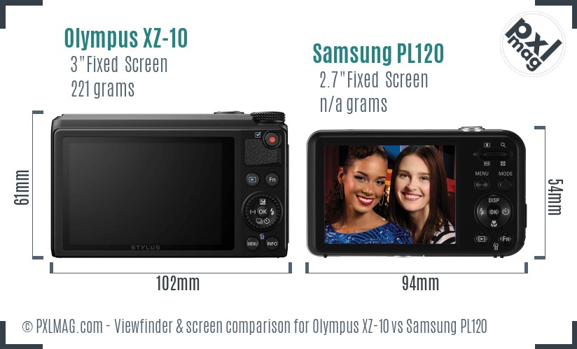 Olympus XZ-10 vs Samsung PL120 Screen and Viewfinder comparison