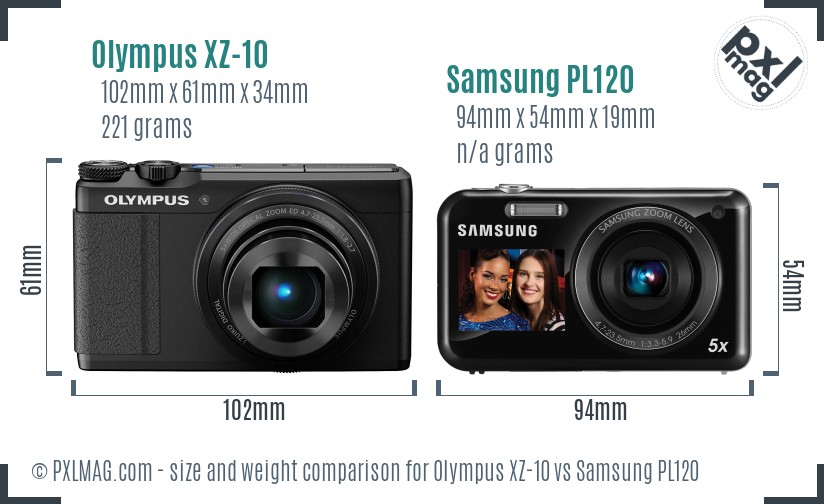 Olympus XZ-10 vs Samsung PL120 size comparison