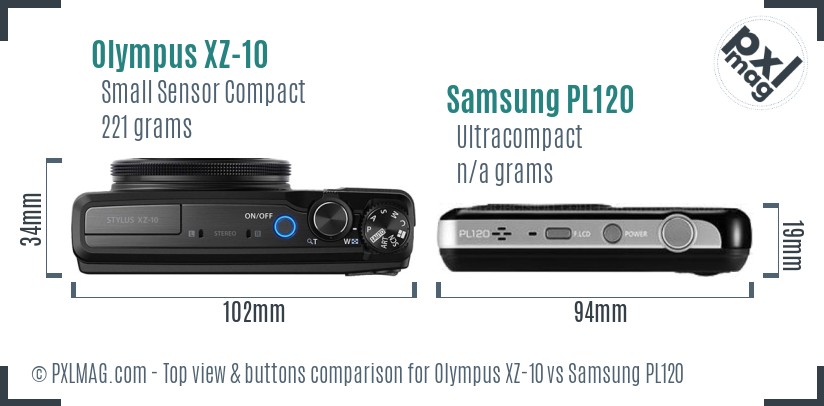 Olympus XZ-10 vs Samsung PL120 top view buttons comparison