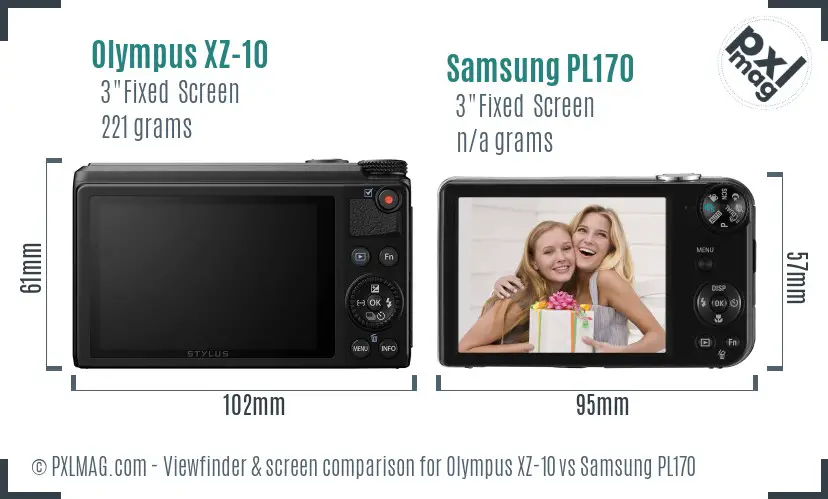 Olympus XZ-10 vs Samsung PL170 Screen and Viewfinder comparison