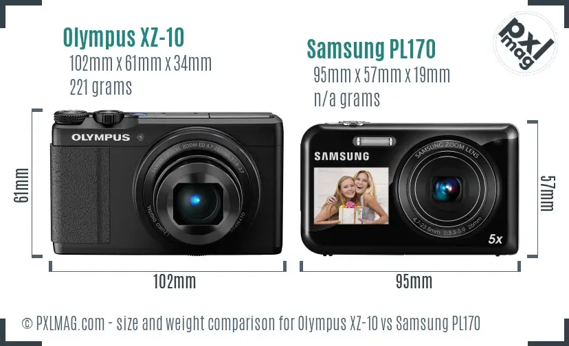Olympus XZ-10 vs Samsung PL170 size comparison