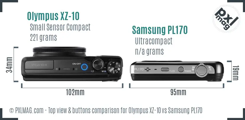 Olympus XZ-10 vs Samsung PL170 top view buttons comparison