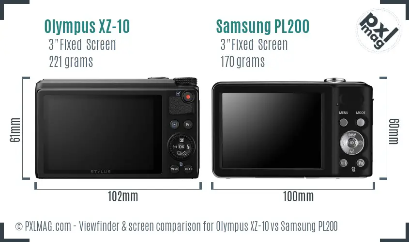 Olympus XZ-10 vs Samsung PL200 Screen and Viewfinder comparison