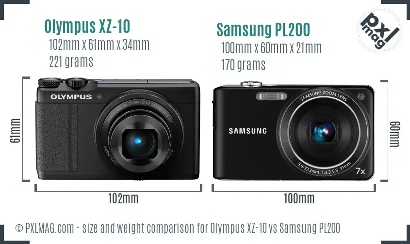 Olympus XZ-10 vs Samsung PL200 size comparison