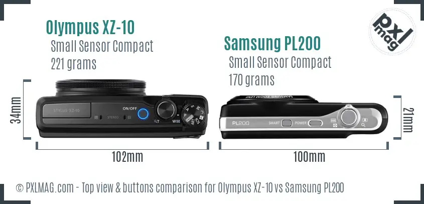 Olympus XZ-10 vs Samsung PL200 top view buttons comparison