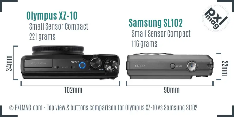 Olympus XZ-10 vs Samsung SL102 top view buttons comparison