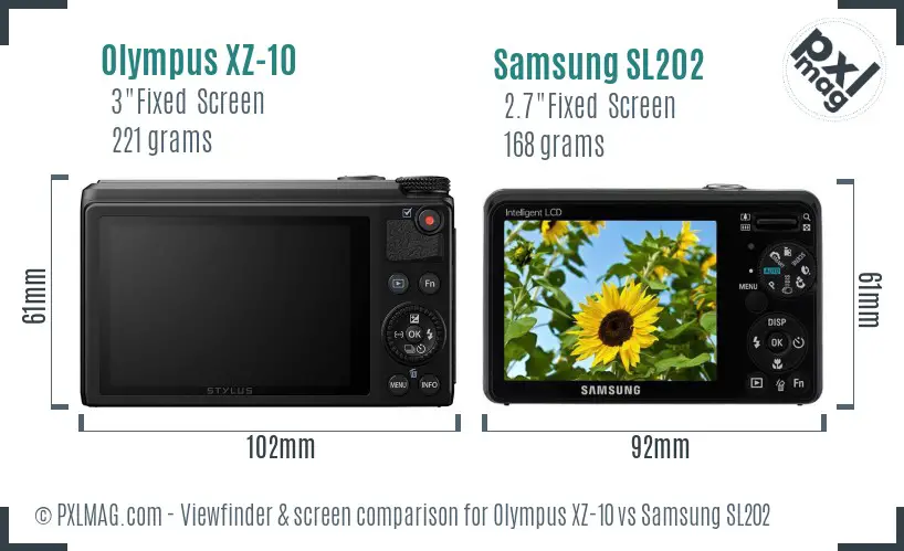 Olympus XZ-10 vs Samsung SL202 Screen and Viewfinder comparison