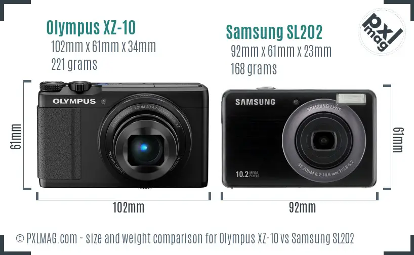 Olympus XZ-10 vs Samsung SL202 size comparison