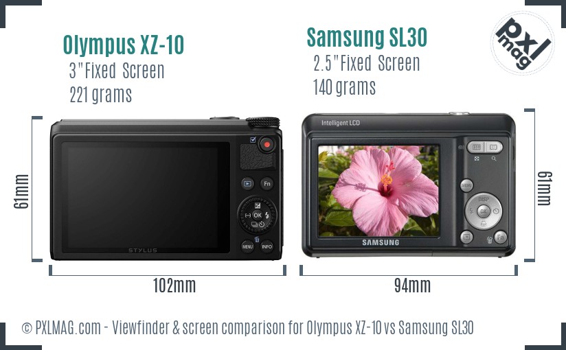 Olympus XZ-10 vs Samsung SL30 Screen and Viewfinder comparison