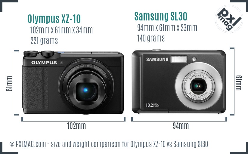 Olympus XZ-10 vs Samsung SL30 size comparison