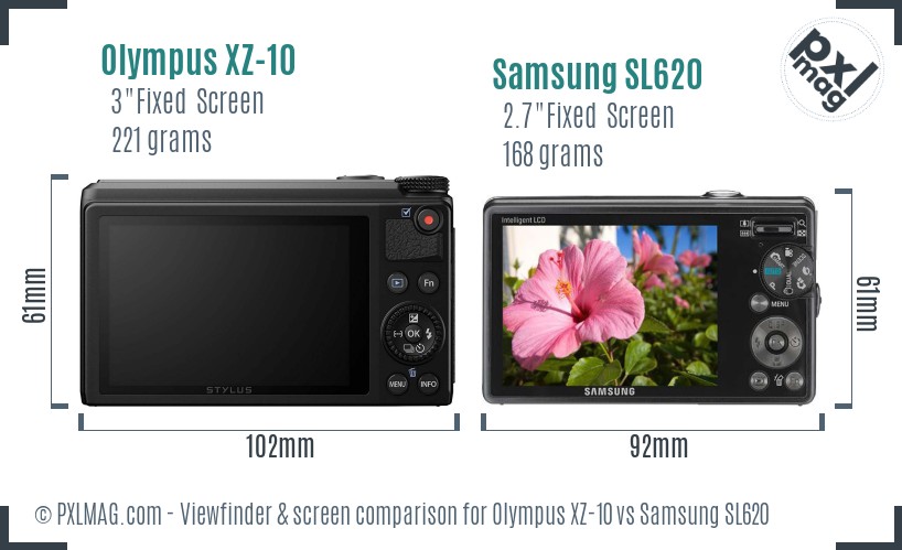 Olympus XZ-10 vs Samsung SL620 Screen and Viewfinder comparison