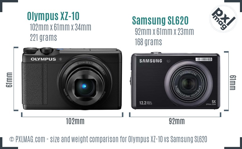 Olympus XZ-10 vs Samsung SL620 size comparison