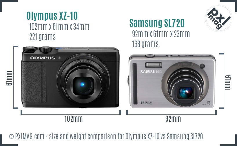 Olympus XZ-10 vs Samsung SL720 size comparison