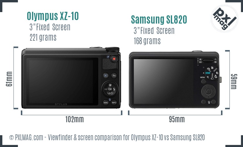 Olympus XZ-10 vs Samsung SL820 Screen and Viewfinder comparison