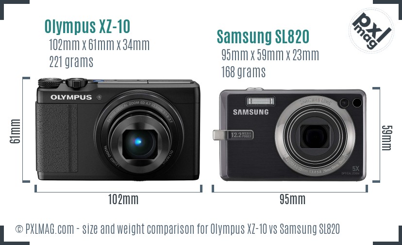 Olympus XZ-10 vs Samsung SL820 size comparison