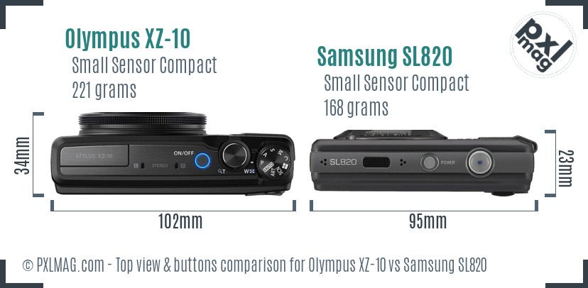 Olympus XZ-10 vs Samsung SL820 top view buttons comparison