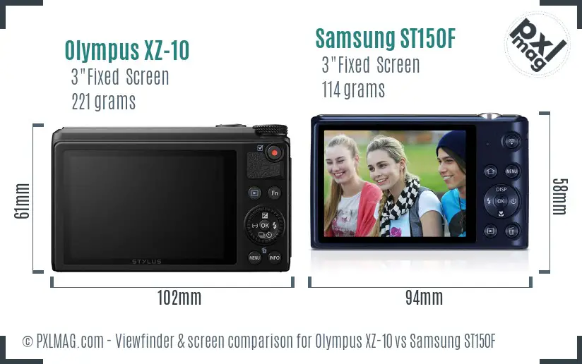 Olympus XZ-10 vs Samsung ST150F Screen and Viewfinder comparison