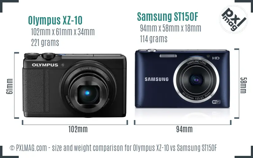 Olympus XZ-10 vs Samsung ST150F size comparison