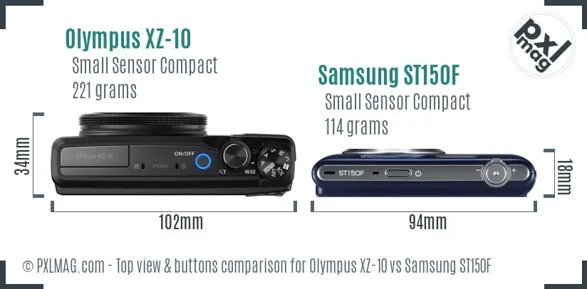 Olympus XZ-10 vs Samsung ST150F top view buttons comparison