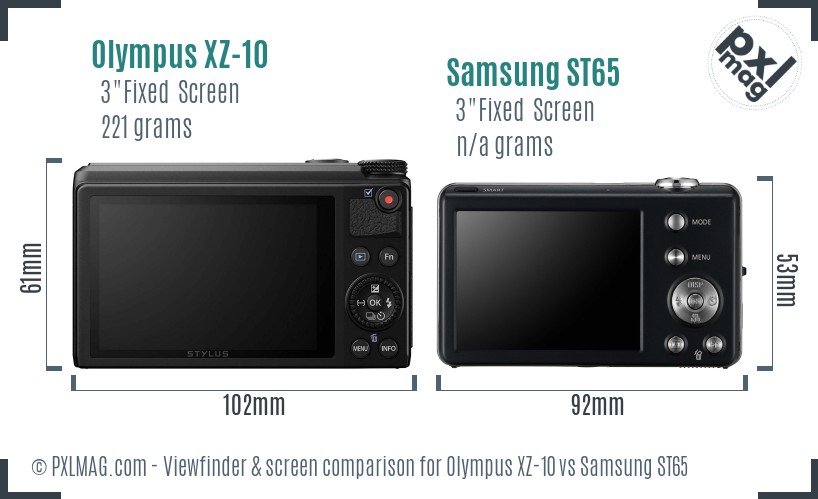 Olympus XZ-10 vs Samsung ST65 Screen and Viewfinder comparison